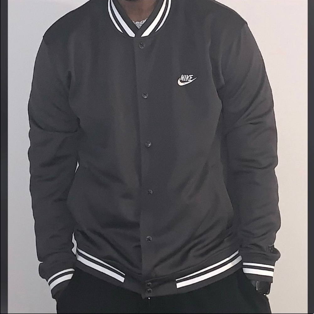NIKE Varsity Baseball Jacket in Charcoal Gray - Size XXL